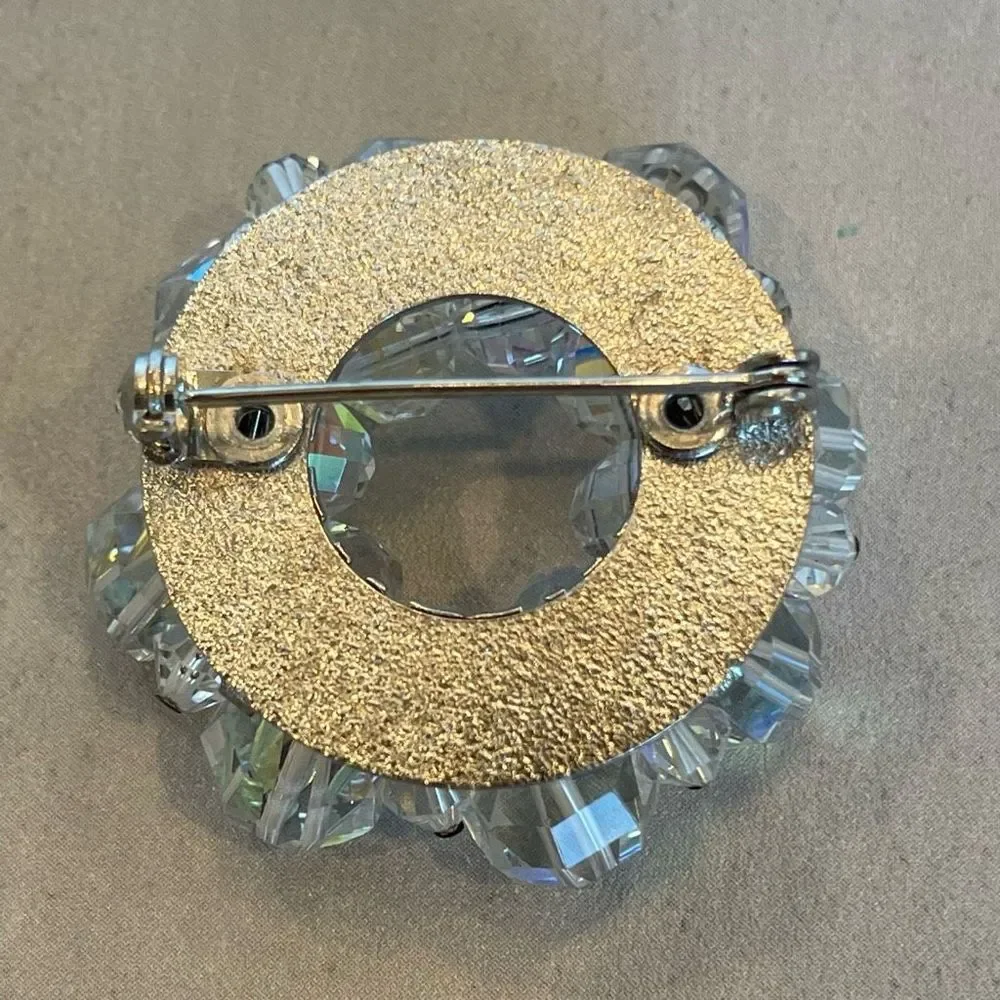 Vintage AB Crystal Bead Circle Brooch Pin 50’s